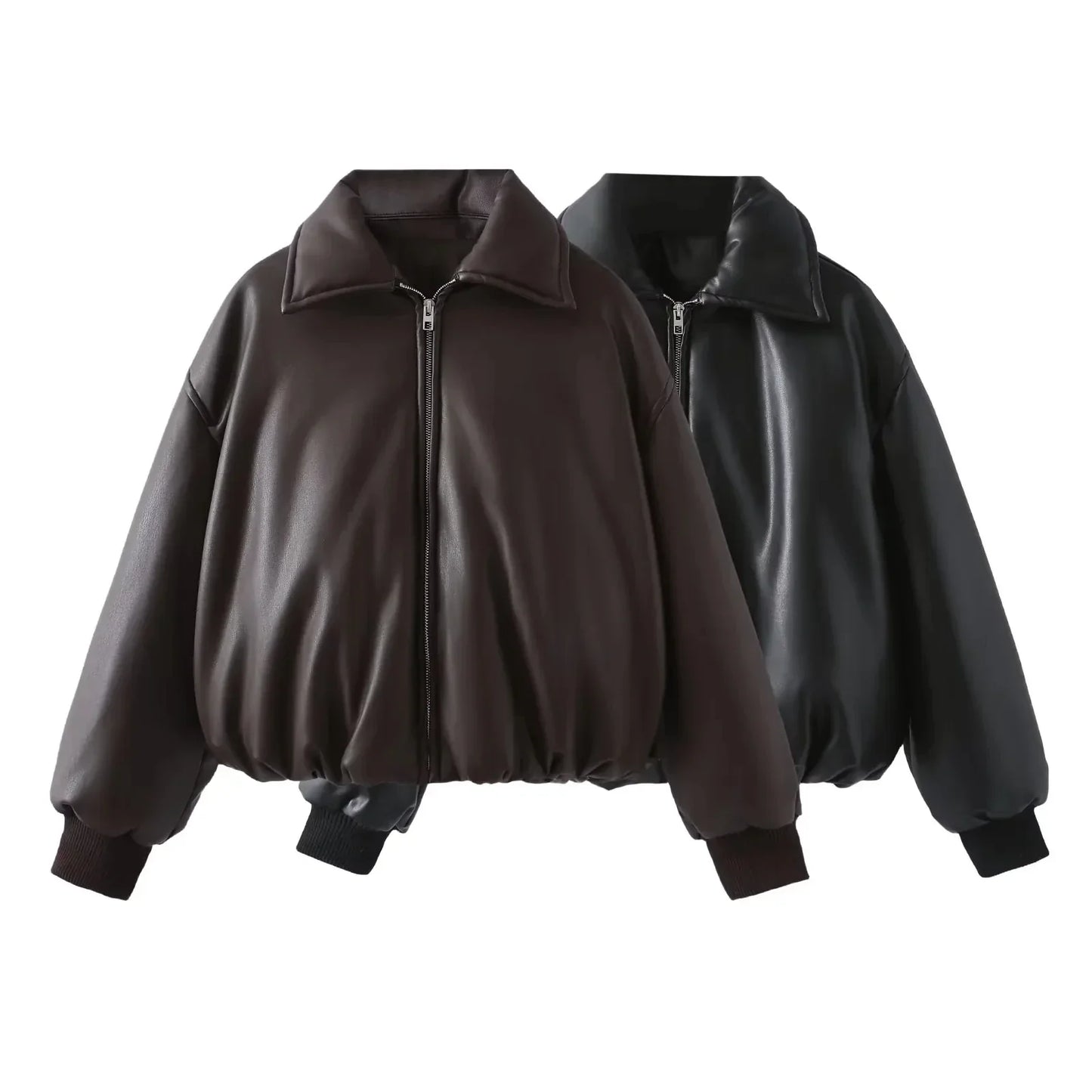 Celmara Damen Oversized Bomberjacke Veganleder Schwarz - Norvielle