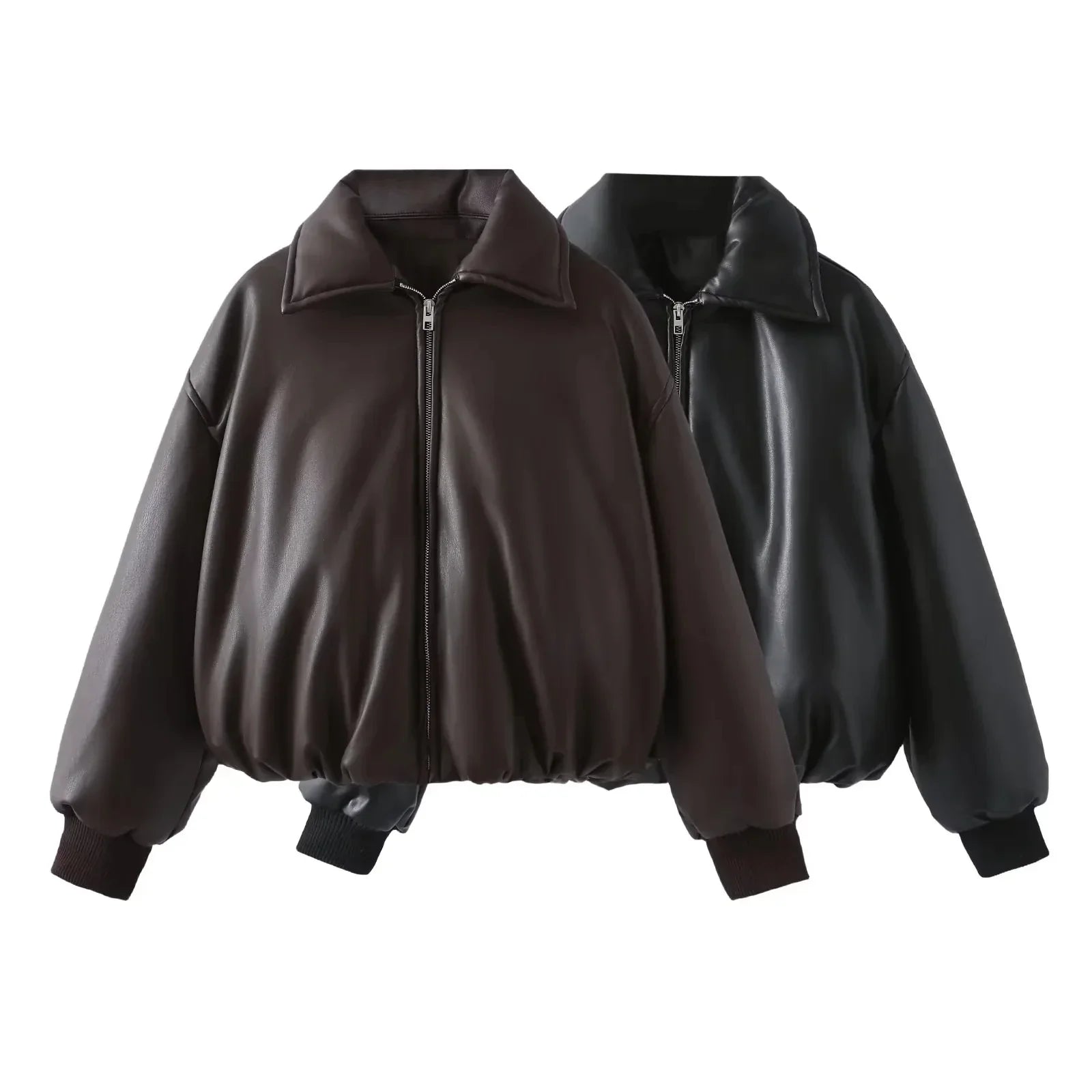 Celmara Damen Oversized Bomberjacke Veganleder Schwarz - Norvielle