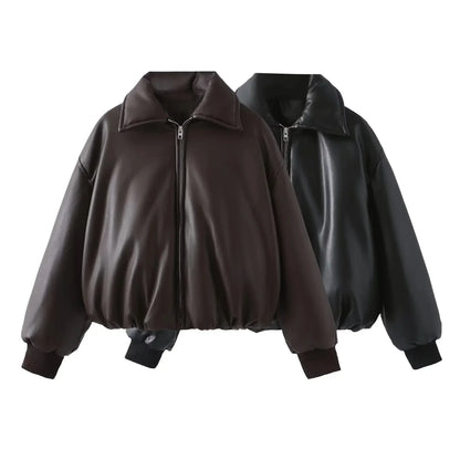 Celmara Damen Oversized Bomberjacke Veganleder Schwarz - Norvielle