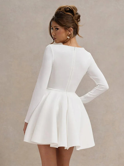 Elegantes Damen Mini-Kleid Weiß Quadrat-Ausschnitt