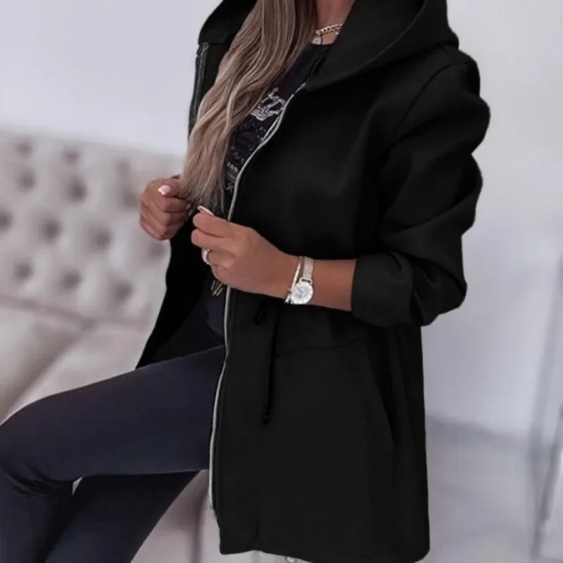 Norvielle Damen Frühlingsjacke Kapuze Plissierter Bund
