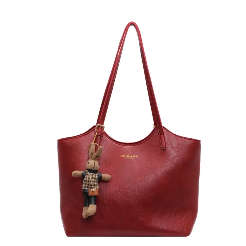 Große Schultertasche Veganleder Vintage-Look Abnehmbarer Anhänger - Norvielle
