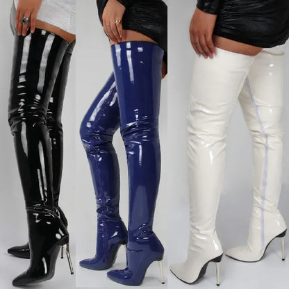 Damen Stiefel Überkniehoch Spitz