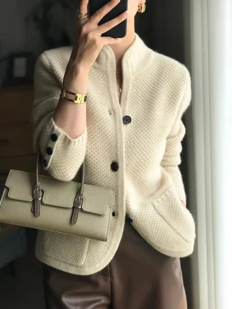 Damen Wintercardigan Mit Knöpfen Beige