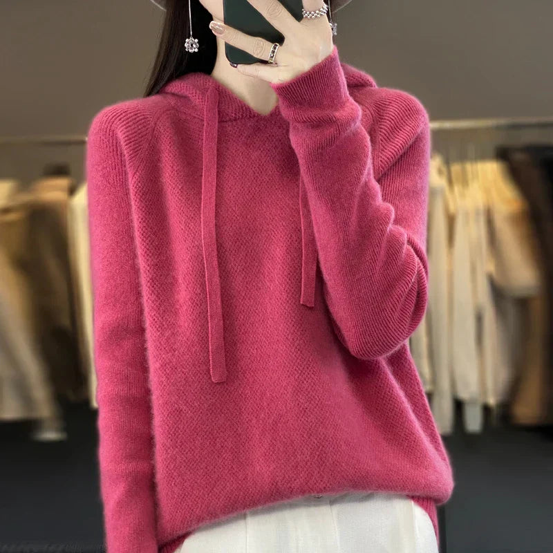Damen Pullover Merinowolle Weich Beige