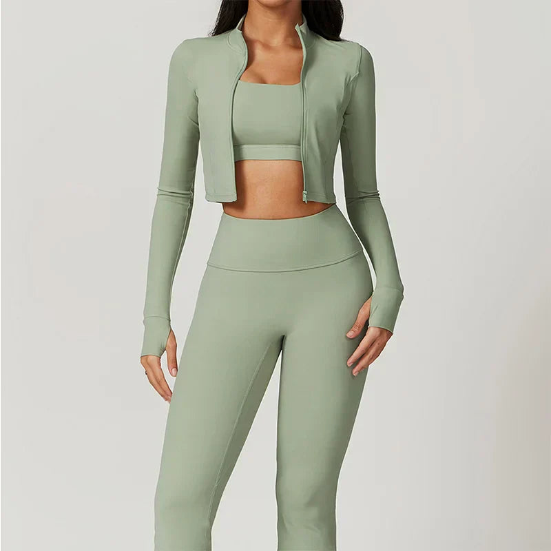 Damen Sportset 3-teilig Weste Oberteil Hose