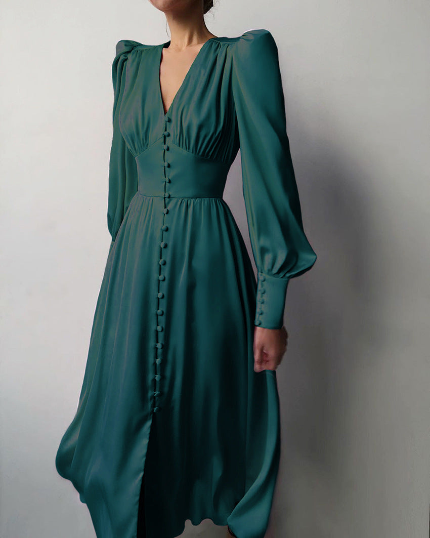 Elegante Damen Satinkleider Frühling Sommer