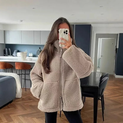 Norvielle Damen Teddyjacke Winterwarm Flauschig