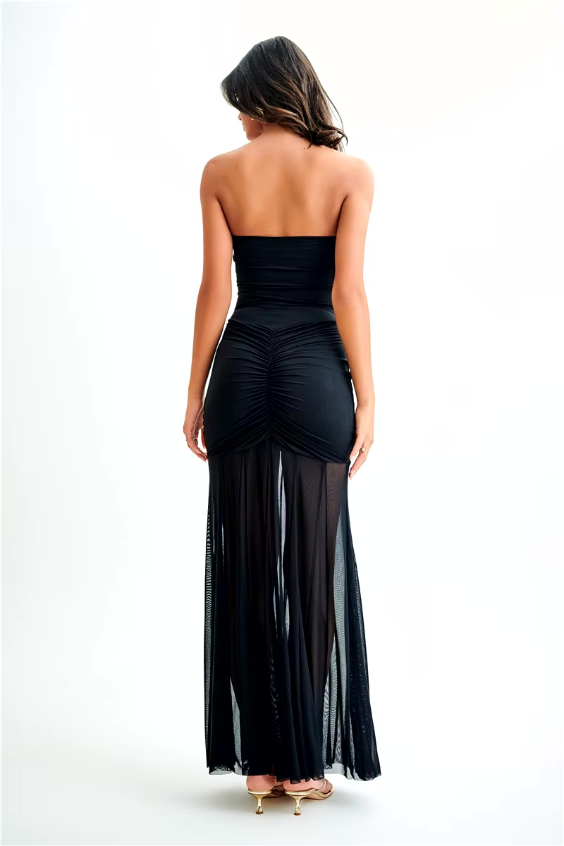 Damen Maxi-Kleid Off-Shoulder Mesh Elegantes Design