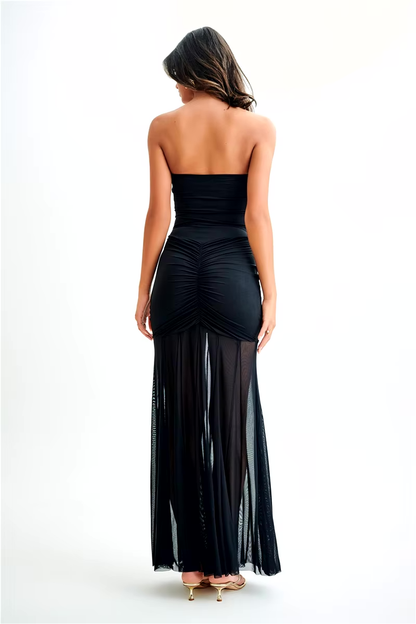Damen Maxi-Kleid Off-Shoulder Mesh Elegantes Design