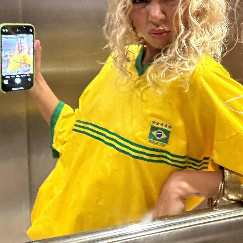 Damen Oversized T-Shirt Retro Football Stil Sportlich