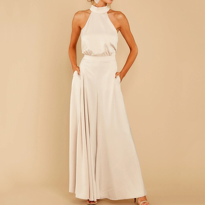 Damen Jumpsuit Neckholder Weites Bein