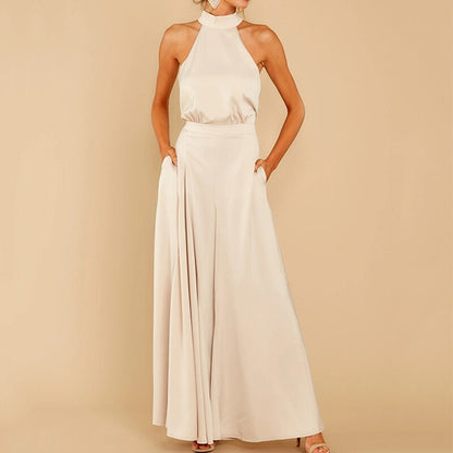 Damen Jumpsuit Neckholder Weites Bein