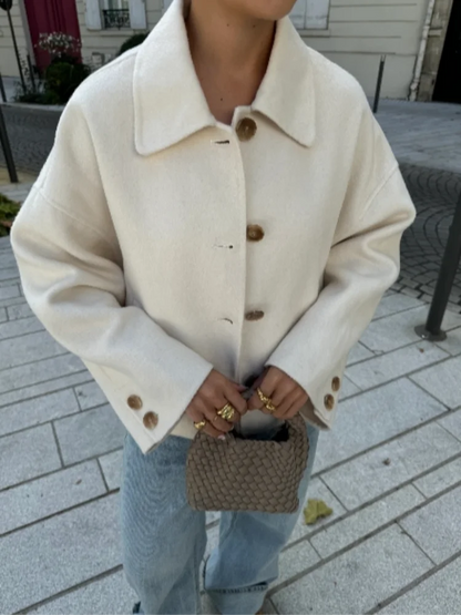 Mirelda Damen Oversize Kurzjacke Cropped Fit mit Knöpfen