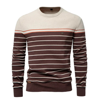 Herren Pullover Streifenmuster Merino-Wolle Bequem Marineblau