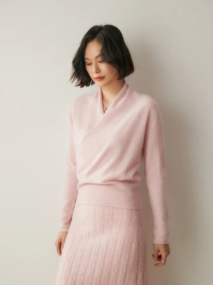 Damen Wickelpullover Elegantes Überkreuz-Design