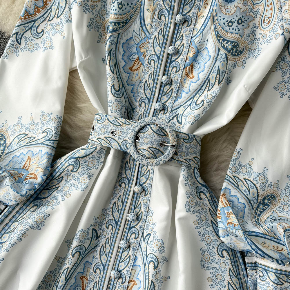Damen A-Linienkleid mit Gürtel Blumenmuster