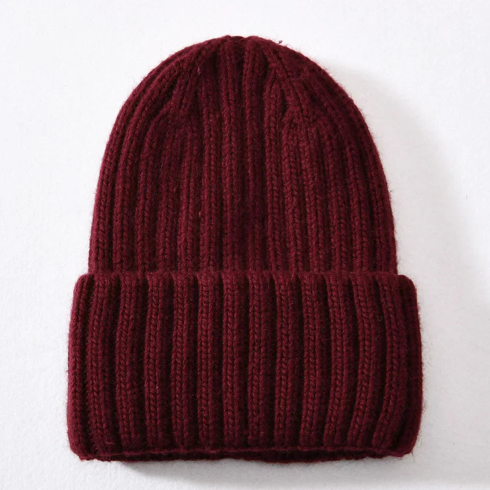 Unisex Strickmütze Gerippt Warm Beige