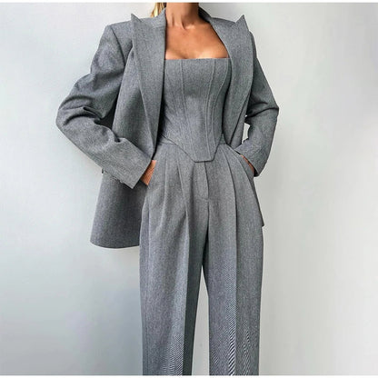 Damen Business Set Blazer Hose Corset Dreiteilig