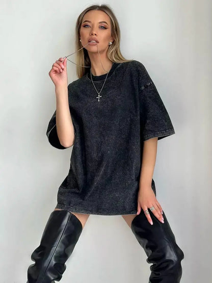 Damen Oversized T-Shirt Urban Streetstyle Grau