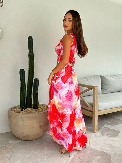 Elegantes Damen One-Shoulder-Kleid Plissiert Floralmuster