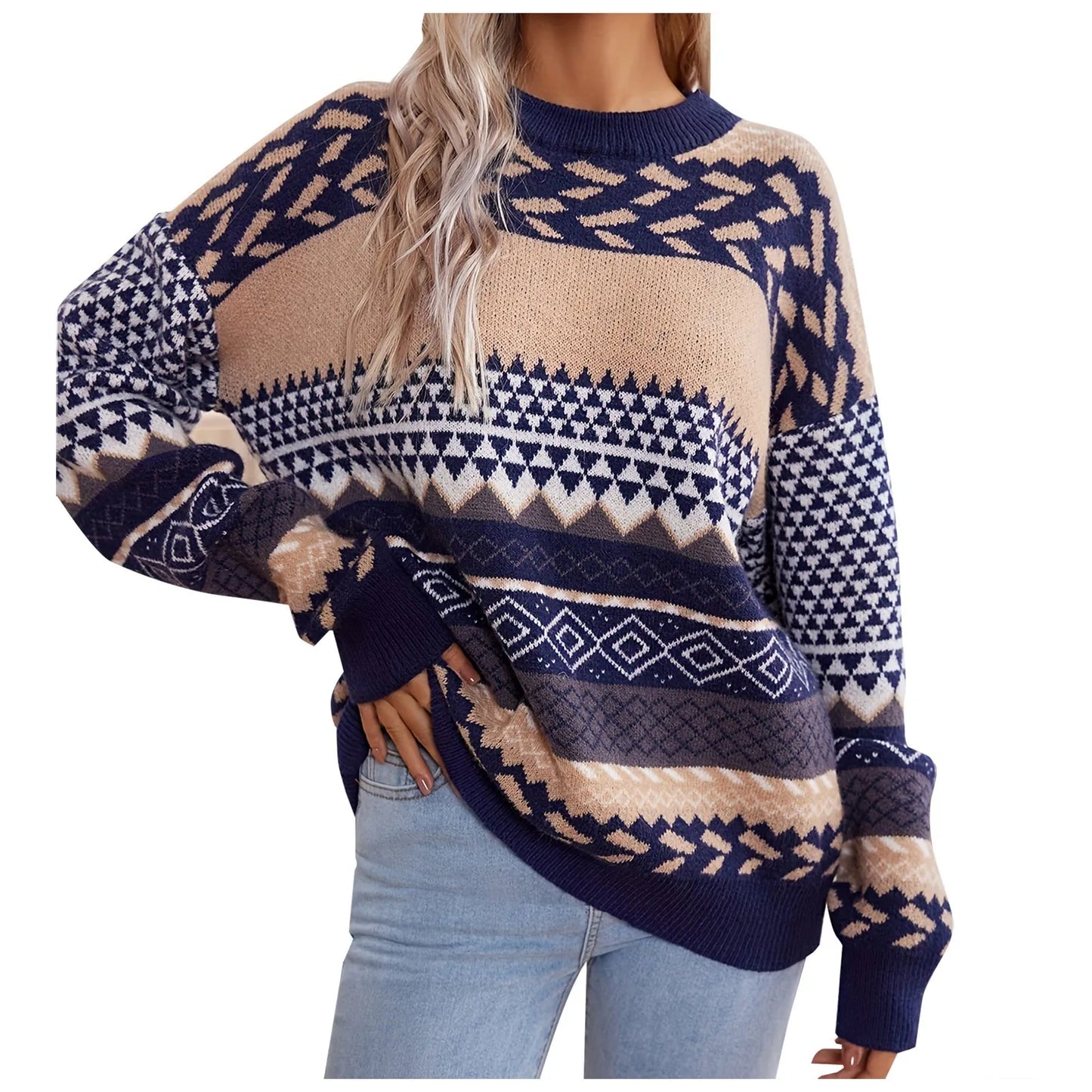 Retro Strickpullover Kontrastfarben