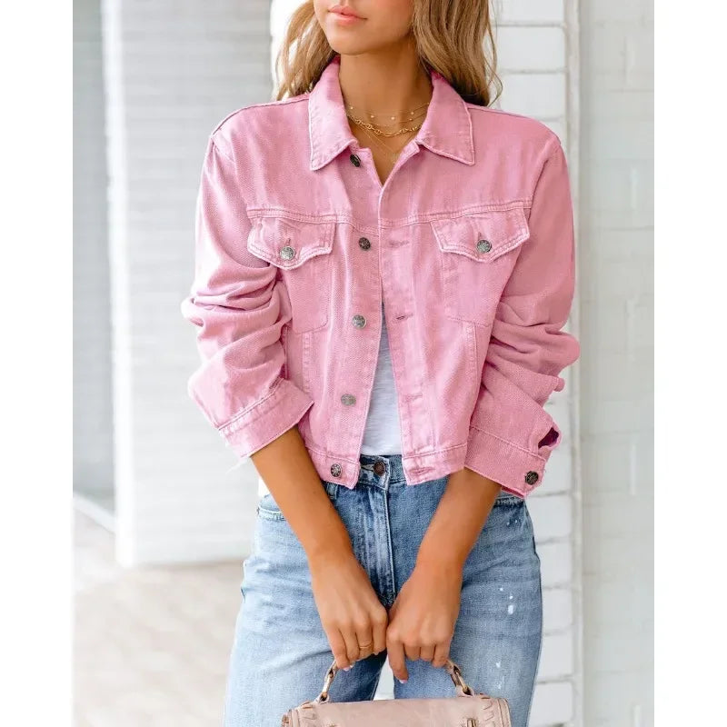 Damen Denimjacke Lange Ärmel Einfach