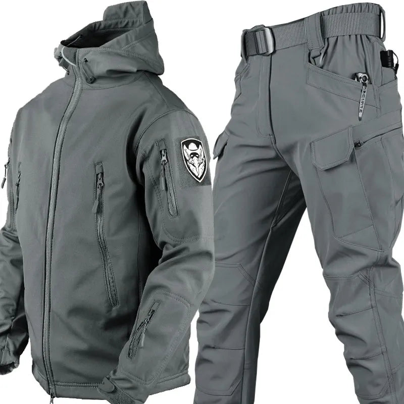 Herren Tactical Set Kapuzenjacke Mehrfach-Taschen Hose Wind-