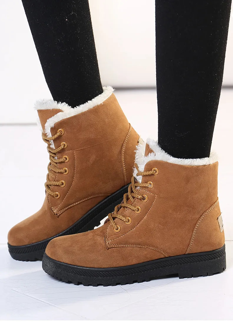 Norvielle Damen Schnürboots Gefüttert Warmfutter Rutschfeste Sohle