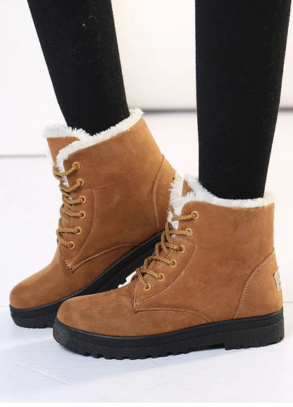 Norvielle Damen Schnürboots Gefüttert Warmfutter Rutschfeste Sohle