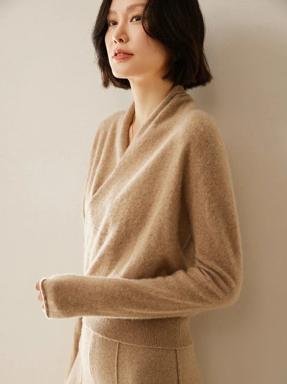Damen Wickelpullover Elegantes Überkreuz-Design