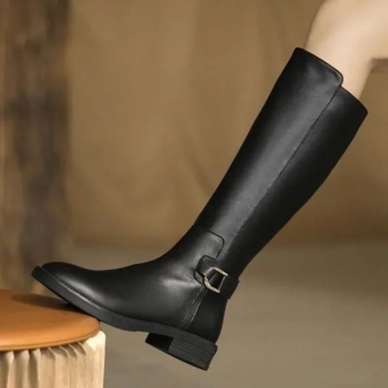 Norvielle Damen Knie-Stiefel Metallverschluss