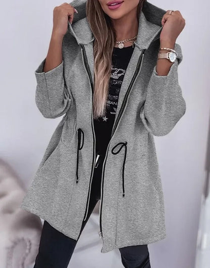 Norvielle Damen Frühlingsjacke Kapuze Plissierter Bund