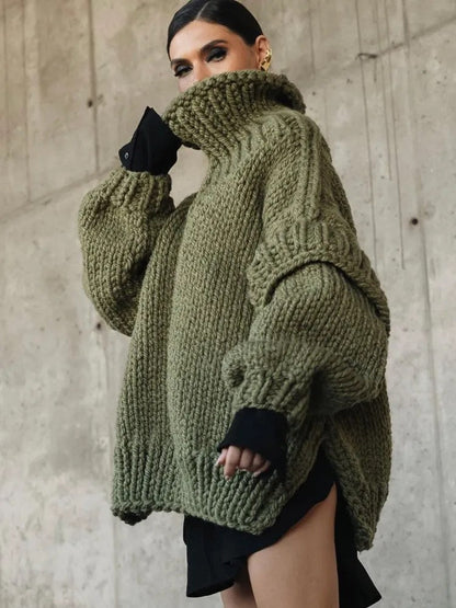 Damen Pullover Oversized Weite Krempe