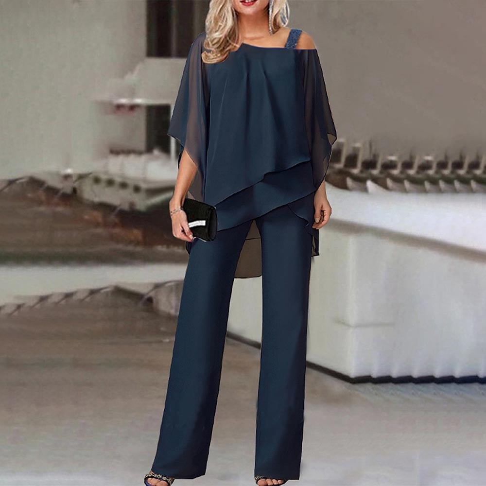Damen 2-teiliges Set Asymmetrische Bluse Lange Hose