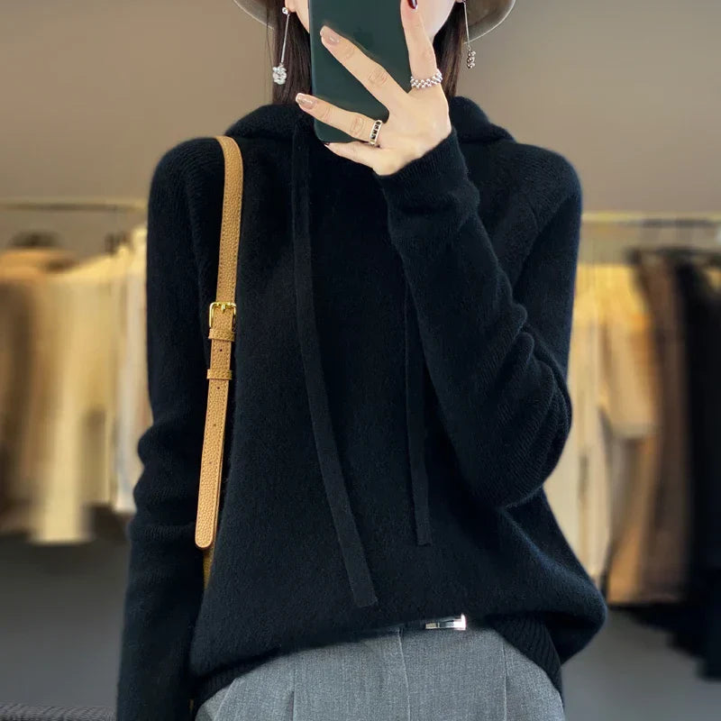 Damen Pullover Merinowolle Weich Beige