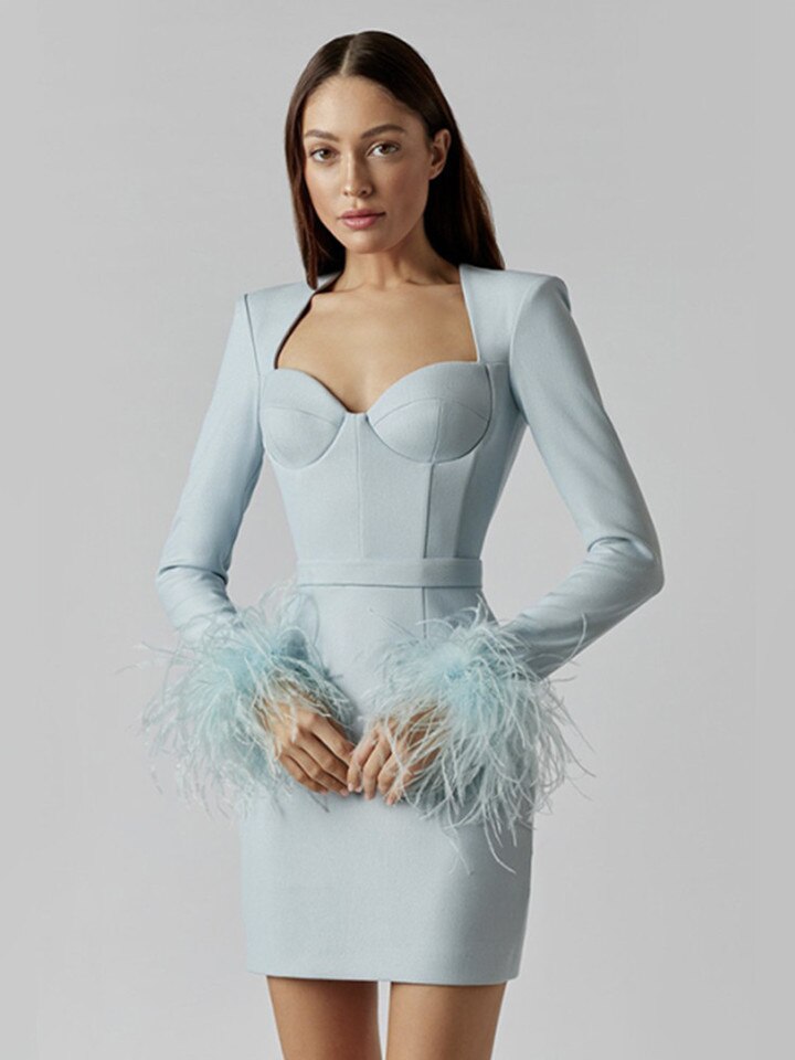 Damen Minikleid Federdetails Elegant