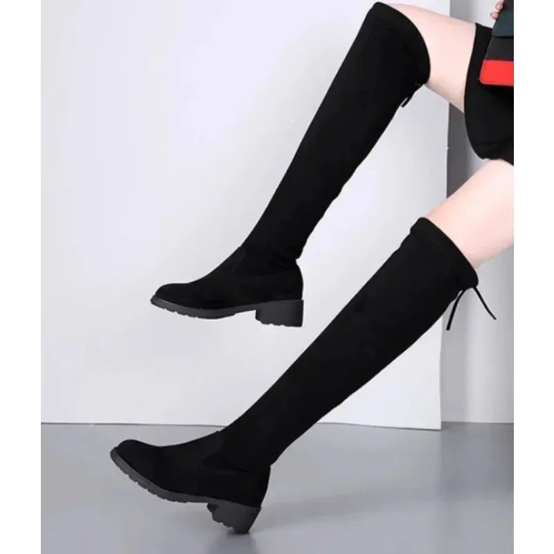 Damen Overknee Stiefel Schnürung Hochabsatz