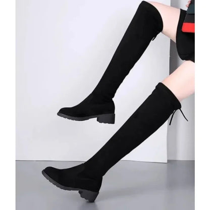 Damen Overknee Stiefel Schnürung Hochabsatz