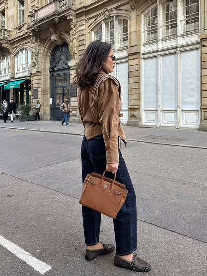 Damen Suede Jacke Vegan Veloria Taillengürtel