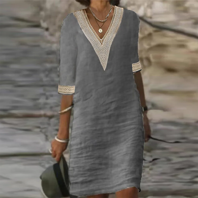 Damen Mini Sommerkleid V-Ausschnitt Boho-Stil