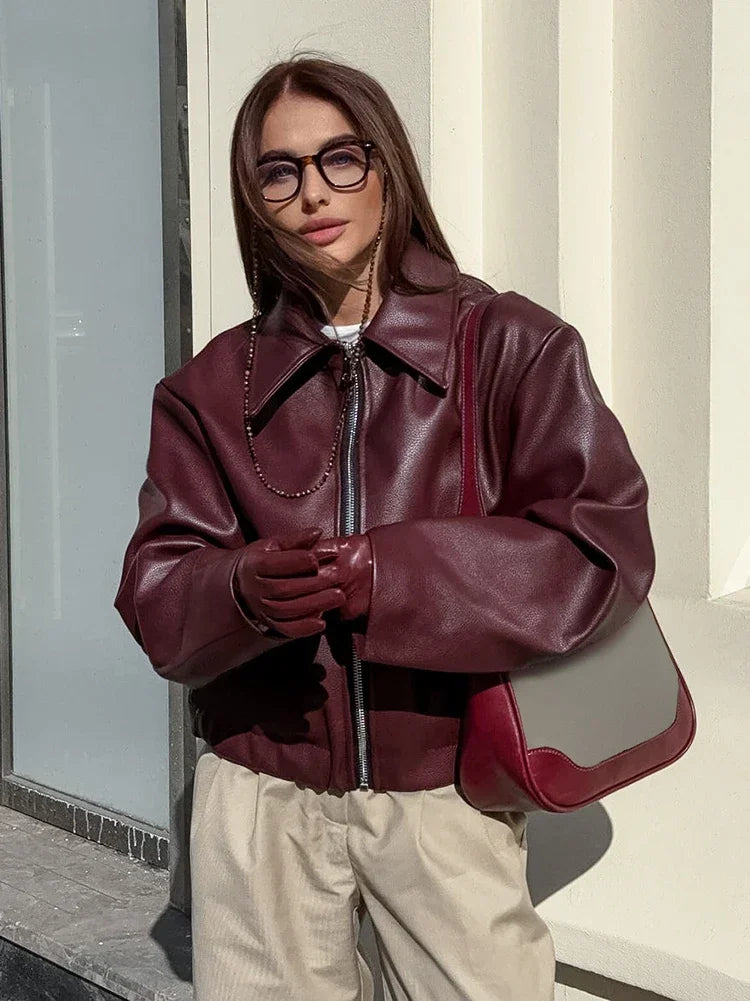 Klassische Damen Lederjacke Öko-Leder