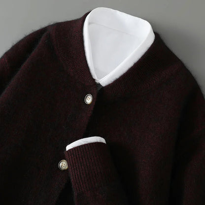 Damen Weiche Strickjacke mit Knöpfen Beige