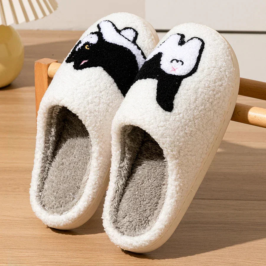 Unisex Hausschuhe Katzenmotiv Plüsch Pantoffeln Rutschfeste Sohle