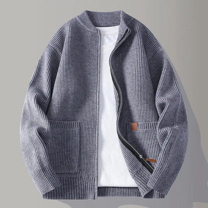 Herren Strickjacke Modern Reißverschluss Bequem Schwarz - Norvielle