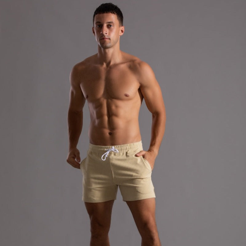 Herren Shorts Gestreift Baumwolle Beige