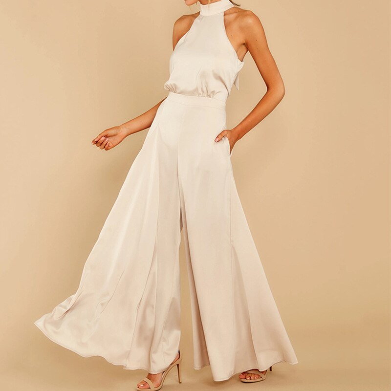 Damen Jumpsuit Neckholder Weites Bein
