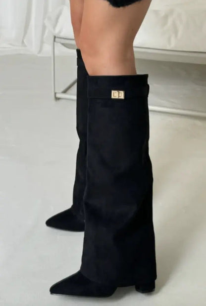 Damen Overknee Stiefel Elegantes Leder