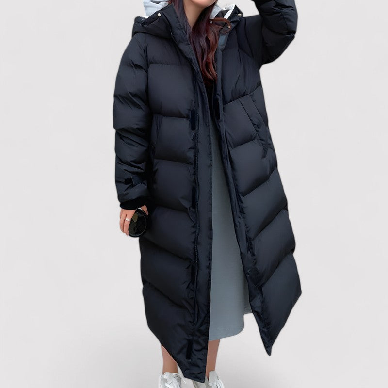Damen Pufferparka Lang Schwarz Wasserdicht Isoliert - Norvielle