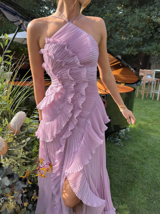 Damen Rüschen Midikleid Gefaltetes Neckholder